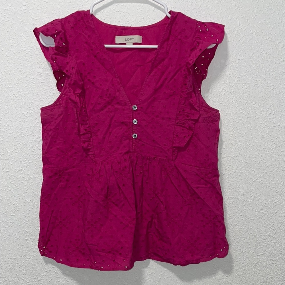 LOFT Pink Ruffled Cap Sleeve Blouse
